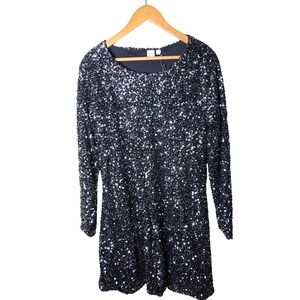 GAP Black Sequin Mini Dress‎ Women's Large Long Sleeve Party Cocktail NWT